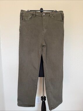 Well Worn Olive-Green Straight Leg Jeans